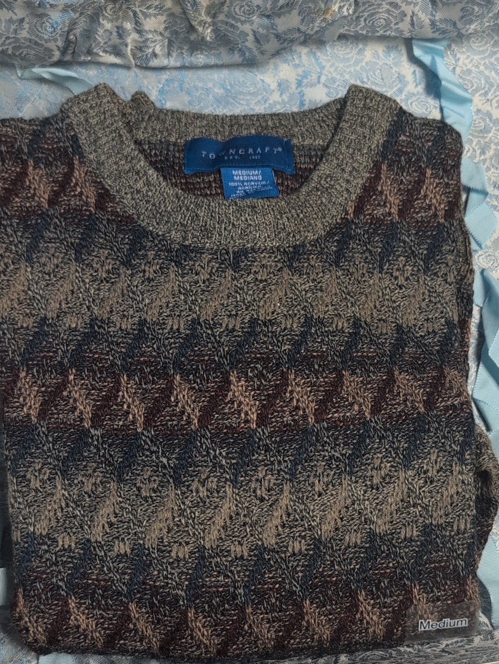 Towncraft Men’s Crewneck Sweater - Brown & Gray Pattern